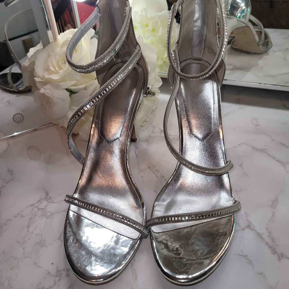 Aldo Silver ankle strap heel